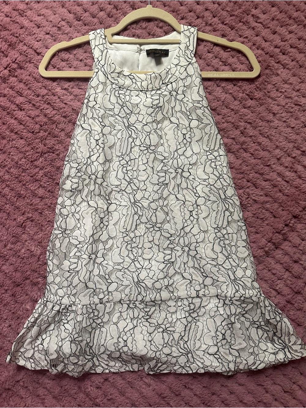 GOLDRAY White Lace High-Neck Floral-Print Ruffled-Hem Blouse Sz M like new
